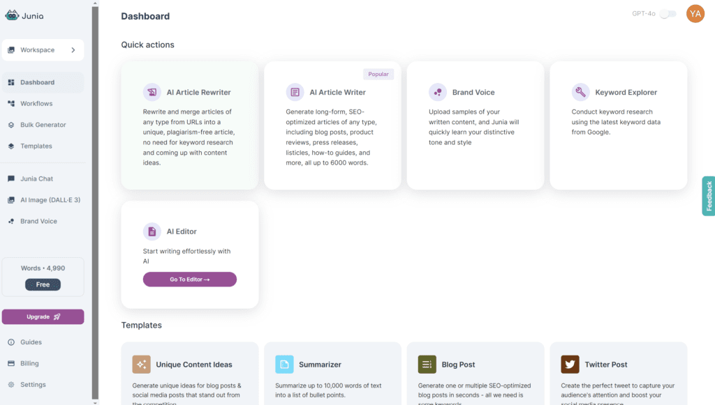 Junia AI Dashboard